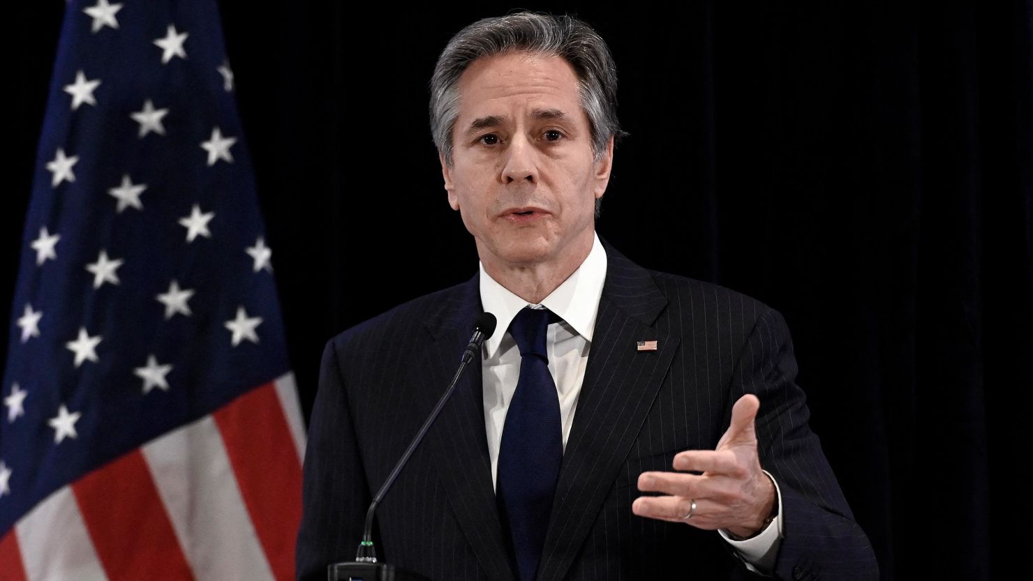 US Secretary of State Antony Blinken speaks during a press conference in Brussels, on March 4, 2022. 