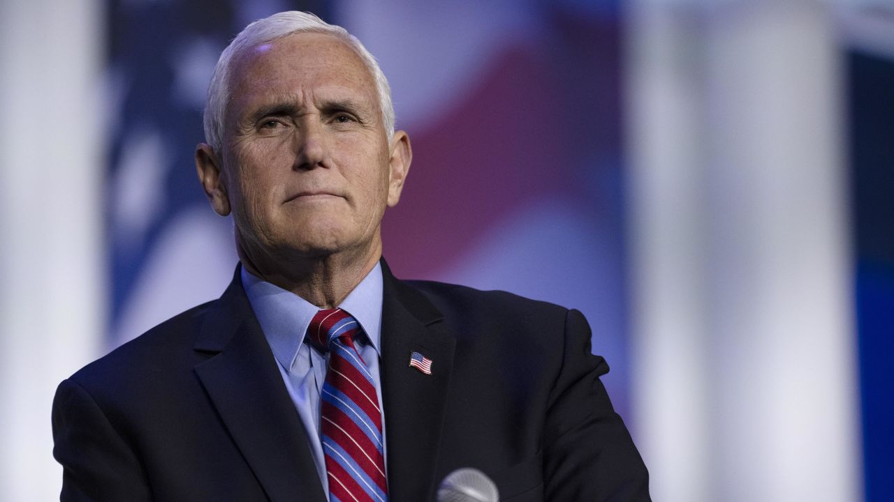 Former US Vice President Mike Pence pauses while speaking in Las Vegas in November 2021.