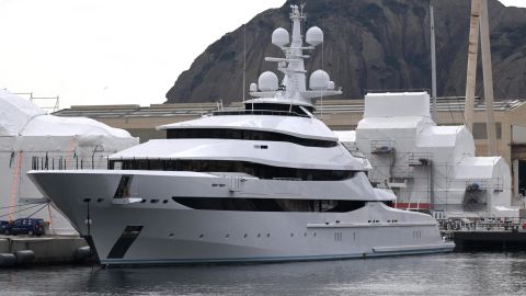 The Amore Vero yacht at a shipyard in La Ciotat, in southern France, on March 3, 2022.