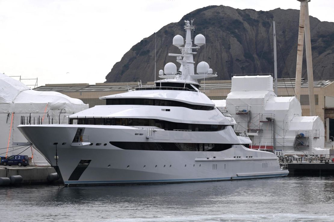 The Amore Vero yacht at a shipyard in La Ciotat, in southern France, on March 3, 2022.