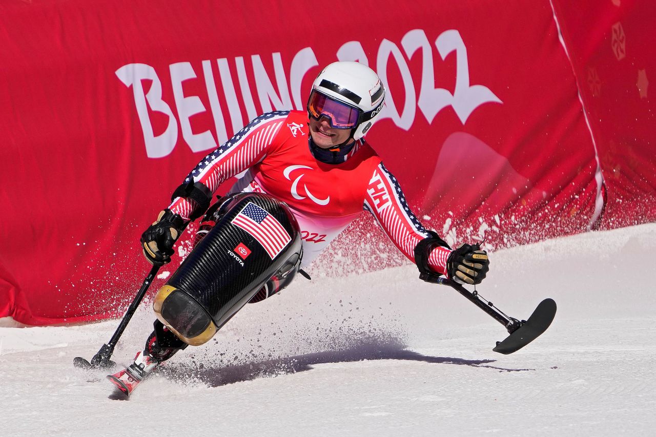 American skier Andrew Kurka competes in a downhill event on March 5.