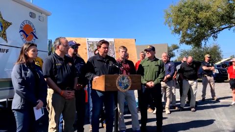 Gov. Ron DeSantis and other officials discuss progress against the Bay County wildfire Saturday.