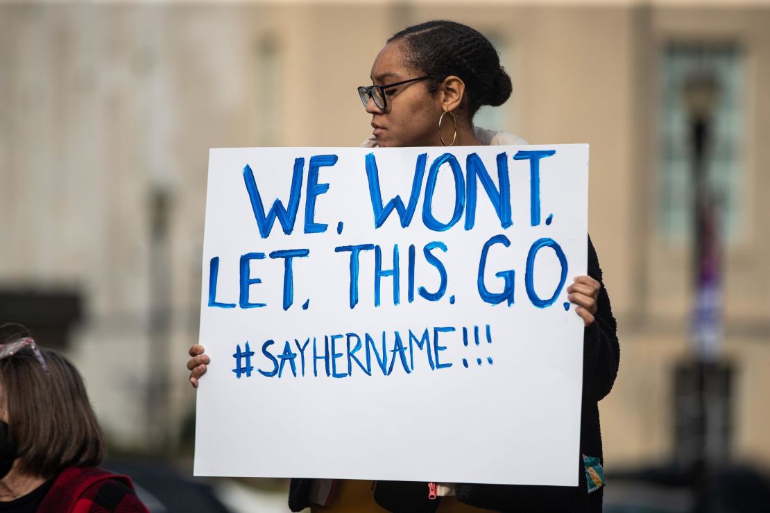 Protesters gathered in downtown Louisville on March 4, 2022, to protest the jury's decision to acquit  Hankison.