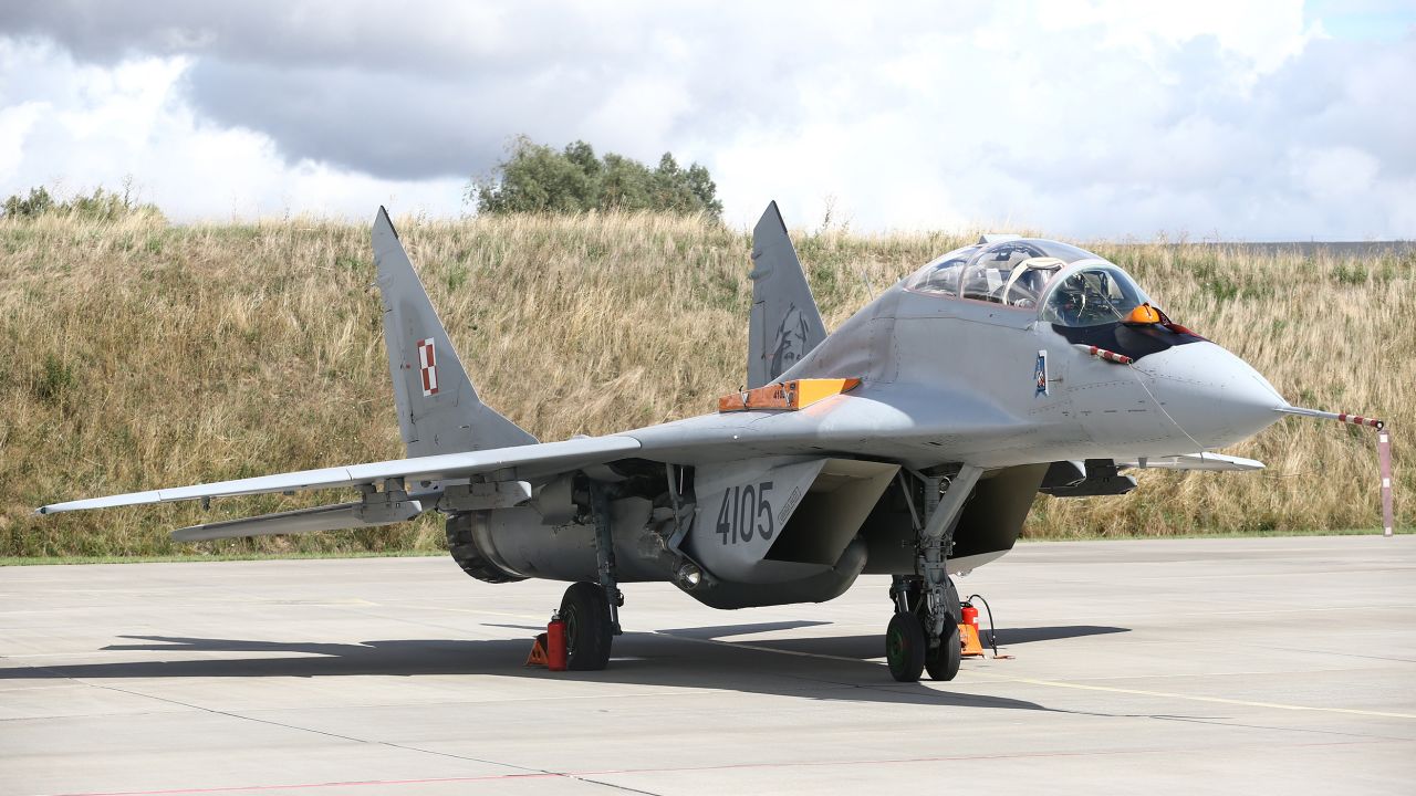 MALBORK, POLAND - AUGUST 27: A view of MIG-29 of Polish Air Forces at 22nd Air Base Command in Malbork, Poland on August 27, 2021. (Photo by Cuneyt Karadag/Anadolu Agency via Getty Images)