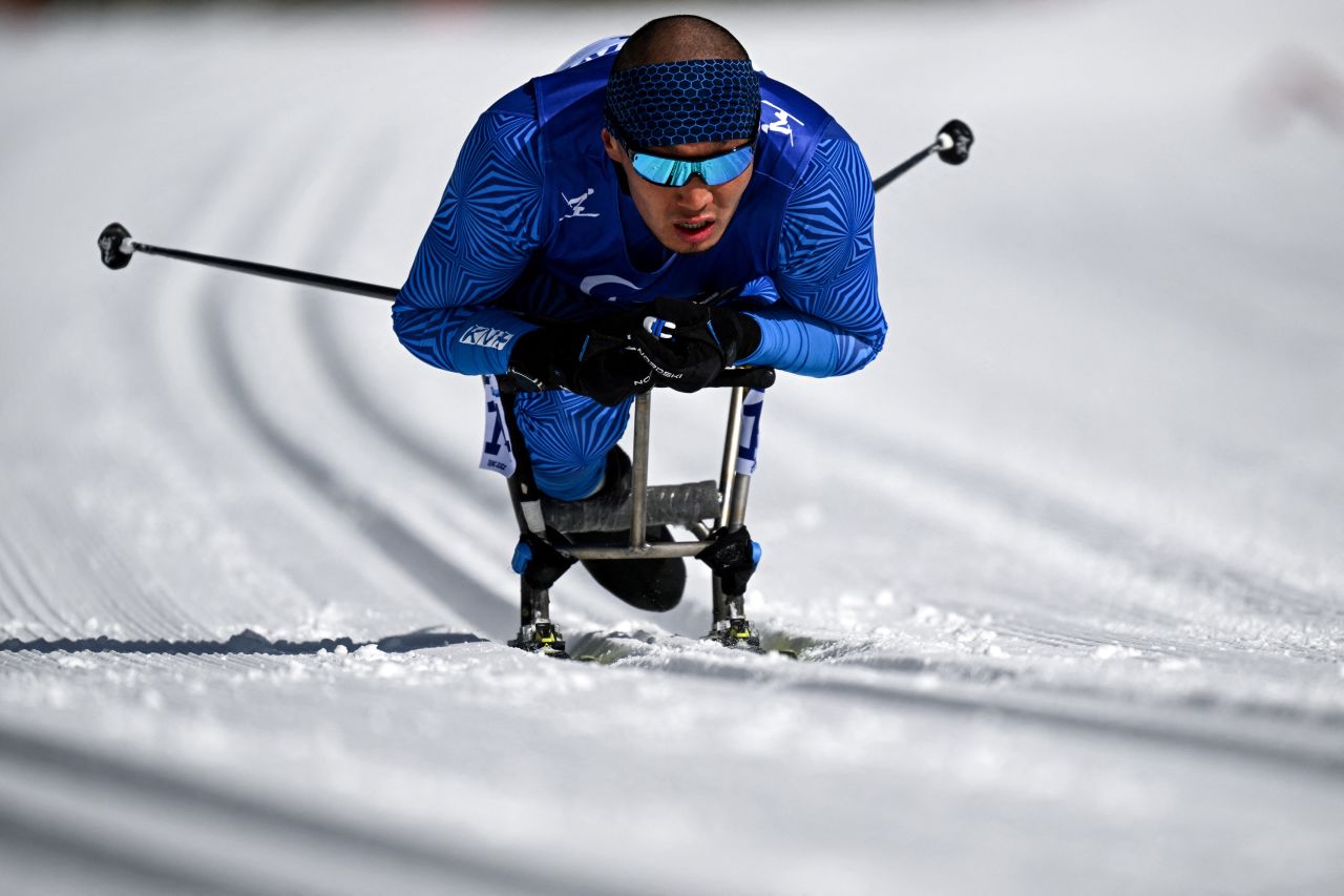 Kazakhstan's Yerebol Khamitov competes in a cross-country skiing event on March 6.