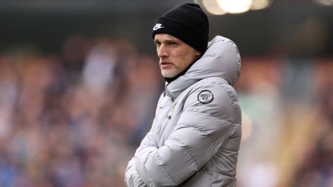 Tuchel looks on during Chelsea's comfortable victory against Burnley.