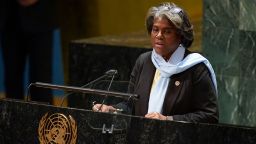 US Ambassador to the United Nations Linda Thomas-Greenfield speaks during an emergency meeting of the General Assembly at UN headquarters on March 2. 