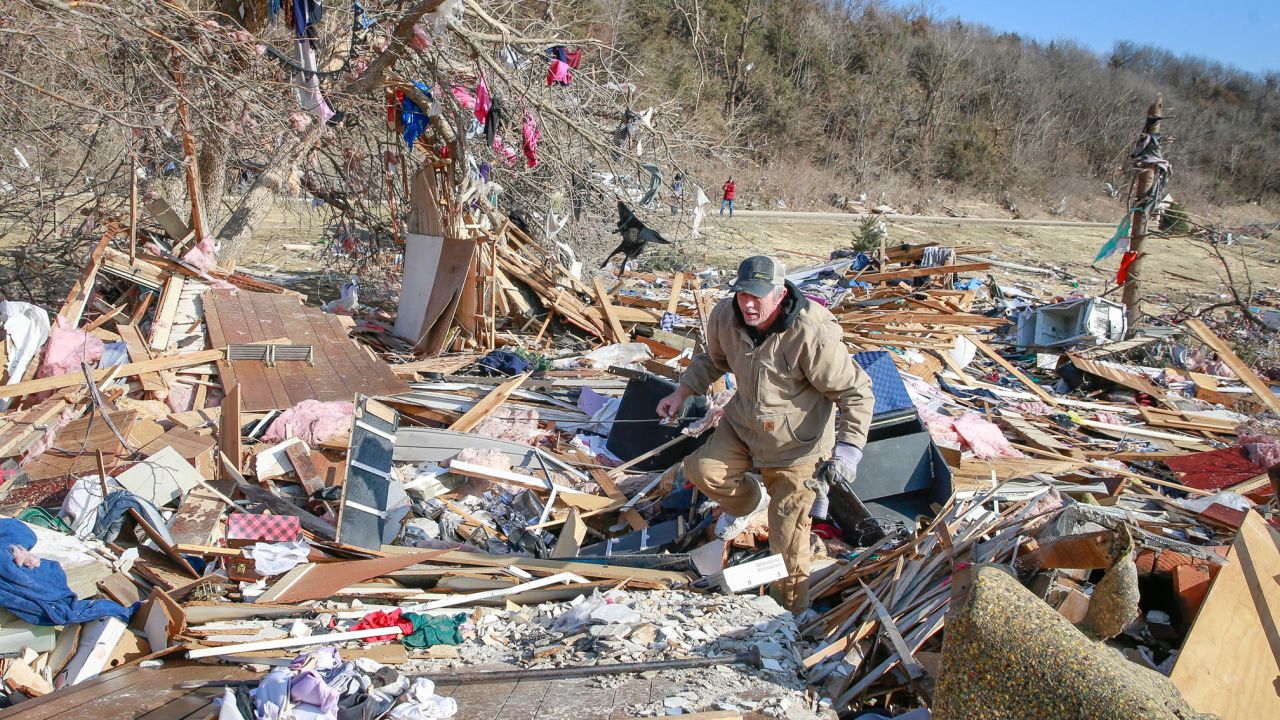 Cleanup efforts are underway in Winterset, Iowa, on Sunday, March 6, 2022, after a tornado tore through an area southwest of town on Saturday.