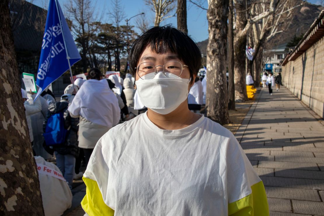 Kim Ju-hee, a nurse, at the protest in central Seoul on February 27.