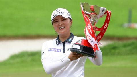 Ko Jin-young celebrates winning the HSBC Women's World Championship at Sentosa Golf Club on March 6, 2022 in Singapore.