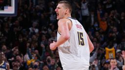 Nikola Jokic #15 of the Denver Nuggets celebrates during the game against the New Orleans Pelicans on March 6, 2022 at the Ball Arena in Denver. 