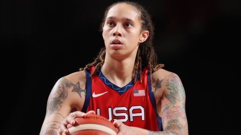 Brittney Griner prepares to shoot a free throw against Nigeria during the Women's Preliminary Round Group B game at the Tokyo 2020 Olympic Games.