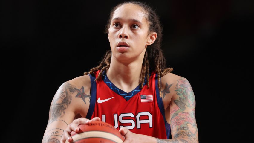 SAITAMA, JAPAN - JULY 27: Brittney Griner #15 of Team United States prepares to shoot a free throw against Nigeria during the second half of a Women's Preliminary Round Group B game on day four of the Tokyo 2020 Olympic Games at Saitama Super Arena on July 27, 2021 in Saitama, Japan. (Photo by Gregory Shamus/Getty Images)
