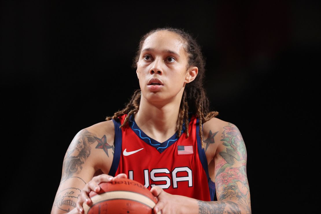 Brittney Griner prepares to shoot a free throw against Nigeria during the Women's Preliminary Round Group B game at the Tokyo 2020 Olympic Games.
