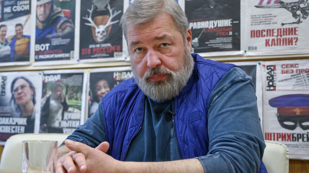 Novaya Gazeta editor-in-chief Dmitry Muratov gives an interview to TASS Russian News Agency in his office.
