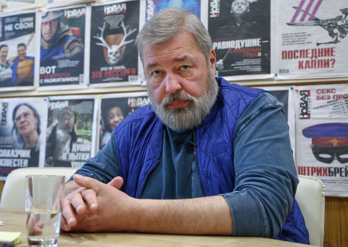 Novaya Gazeta editor-in-chief Dmitry Muratov gives an interview to TASS Russian News Agency in his office.