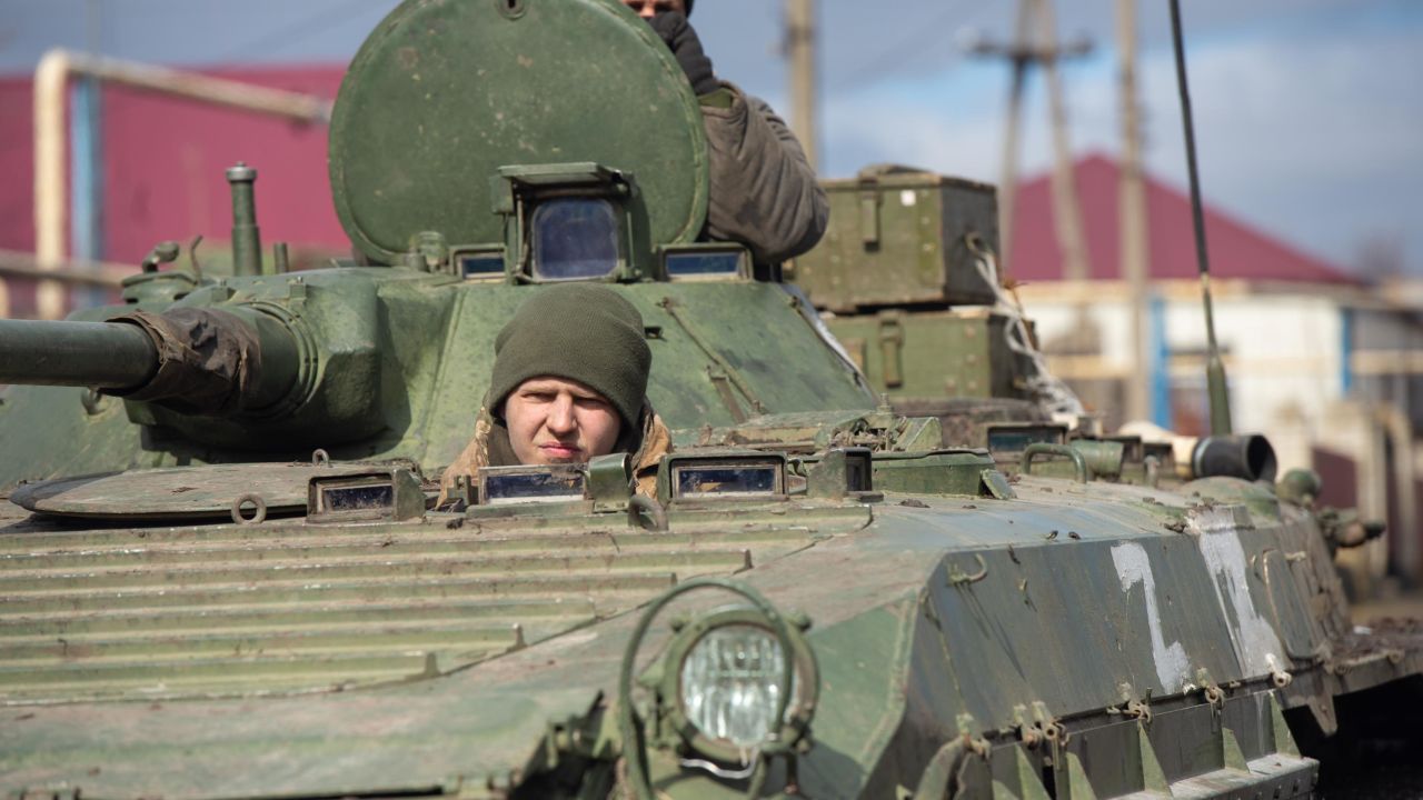A tank emblazoned with a "Z," pictured in a separatist-held area of Donetsk
