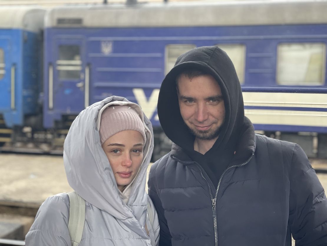 Hanna Iliushchenko (left), 19, with her boyfriend, Serhii Prytulo, 33