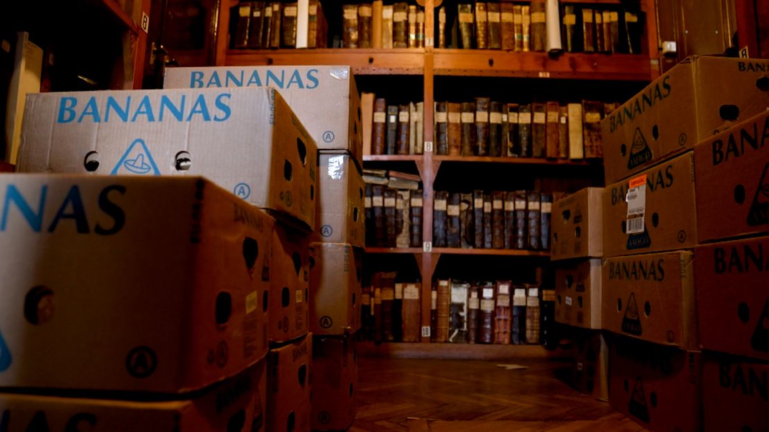 Boxes once intended to transport bananas are now being used to store priceless artifacts.