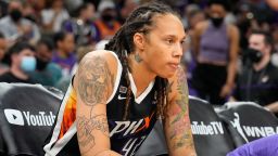 Phoenix Mercury center Brittney Griner (42) during the first half of Game 2 of basketball's WNBA Finals against the Chicago Sky, Wednesday, Oct. 13, 2021, in Phoenix. (AP Photo/Rick Scuteri)