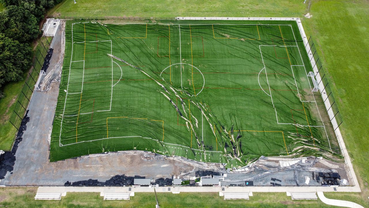 Mitchelton Football Club's destroyed field is seen in Brisbane on February 28.