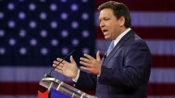 Florida Republican Gov. Ron DeSantis delivers remarks at the 2022 CPAC conference.