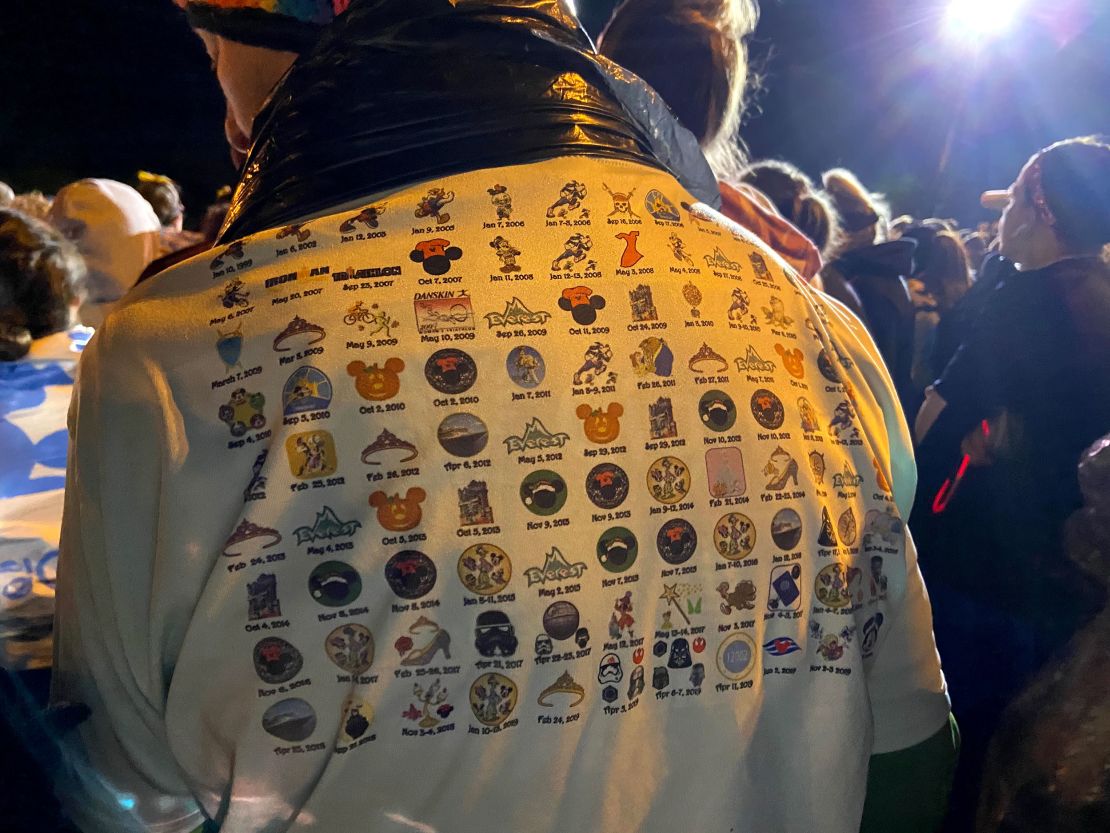 Vicki Sue Merry's Disney running shirt in 2019, with every race event recorded on the back. 
