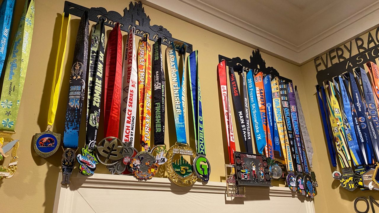 A small portion of Flaherty's runDisney medals. 