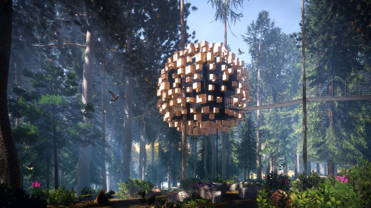 Treehotel's Biosphere hosts people and birds in Harads, Sweden.