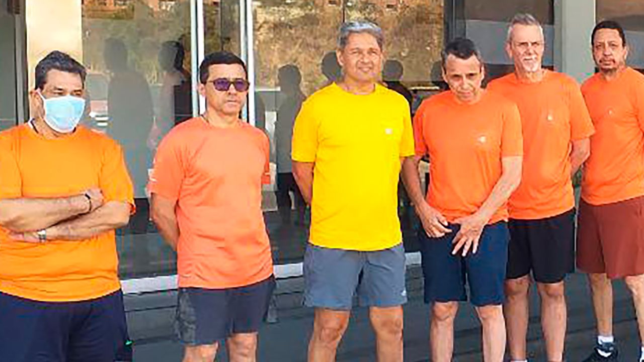 This undated file photo posted on Twitter on June 18, 2020, by Venezuela's Foreign Minister Jorge Arreaza, shows former CITGO oil executives Jose Angel Pereira, from left to right, Gustavo Cardenas, Jorge Toledo, Jose Luis Zambrano, Tomeu Vadell and Alirio Jose Zambrano, standing outside the Bolivarian National Intelligence Service, in Caracas, Venezuela. 