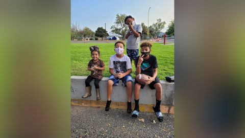 Four of the Hunter children (from left): Aariyah, Azakai, Aziah, and Anijah (standing).