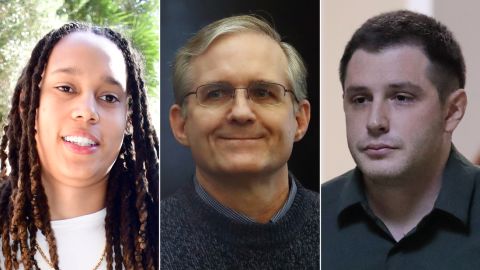 Three Americans detained in Russia, from left to right: Brittney Griner, Paul Whelan and Trevor Reed