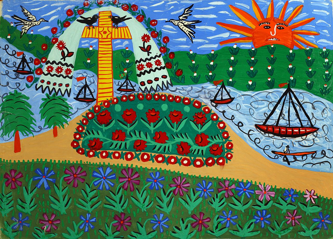 Prymachenko's work was influenced by Ukrainian folklore, wildlife and traditional motifs, as well as religious iconography.