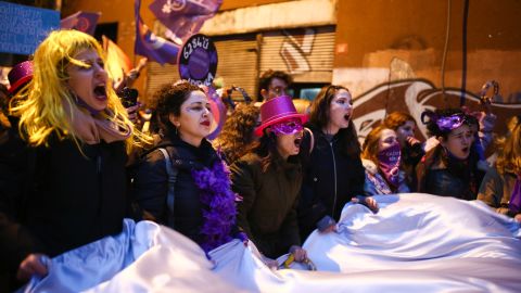 Protesters shout slogans as they march to mark International Women's Day in Istanbul, Turkey, on Tuesday. 