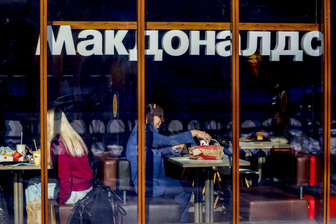People are seen at a McDonald's restaurant in Moscow on March 9, 2022.