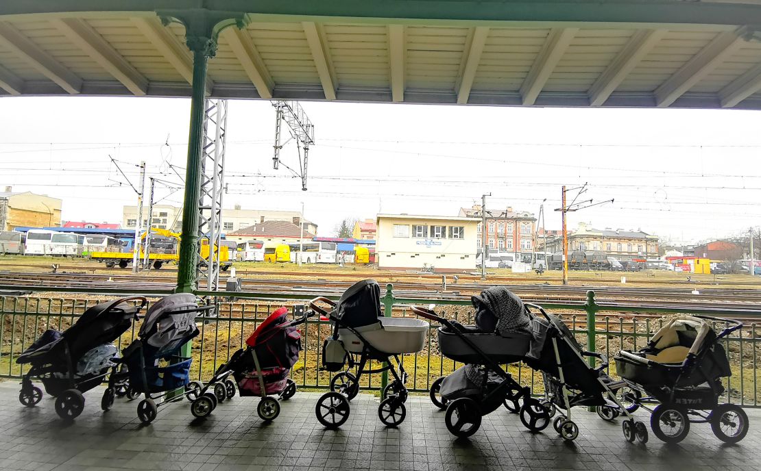 Strollers for refugees and their babies fleeing the conflict from neighboring Ukraine. 