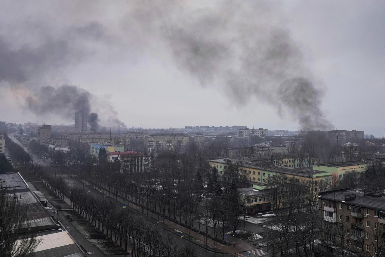 Smoke rise after the shelling in Mariupol. The strategic port city on Ukraine's southeast coast has been under siege for days.