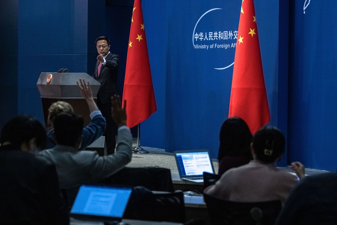 Chinese Foreign Ministry spokesman Zhao Lijian at a daily media briefing in Beijing, China, March 19, 2021. 