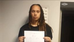 Photo of Brittney Griner at A Russian police station, shown on Russian state TV, in this undated photo.