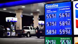 Prices for gas and diesel fuel, over $5 a gallon, are displayed at a petrol station in Monterey Park, California on March 4, 2022. 