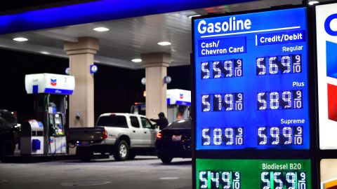 Prices for gasoline and diesel fuel, at more than $5 a gallon, are displayed at a gas station in Monterey Park, California, on Friday, March 4, 2022. 