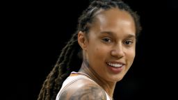 LAS VEGAS, NEVADA - SEPTEMBER 30:  Brittney Griner #42 of the Phoenix Mercury smiles before Game Two of the 2021 WNBA Playoffs semifinals against the Las Vegas Aces at Michelob ULTRA Arena on September 30, 2021 in Las Vegas, Nevada. The Mercury defeated the Aces 117-91. NOTE TO USER: User expressly acknowledges and agrees that, by downloading and or using this photograph, User is consenting to the terms and conditions of the Getty Images License Agreement.  (Photo by Ethan Miller/Getty Images)