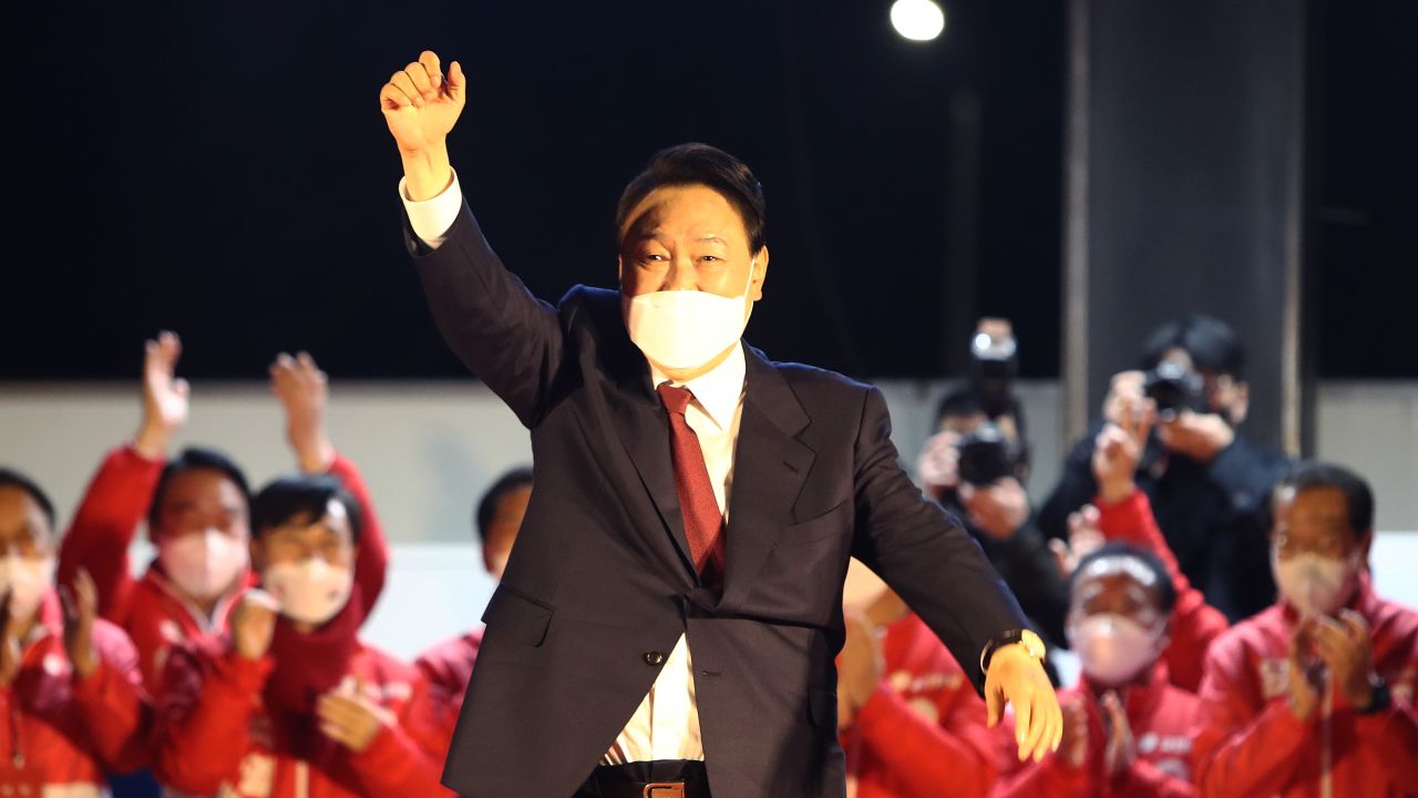  Yoon Suk Yeol celebrates his election win at People Power Party headquarters in Seoul, South Korea, on Thursday.