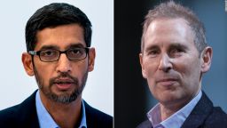 Alphabet CEO Sundar Pichai, left, and Amazon CEO Andy Jassy