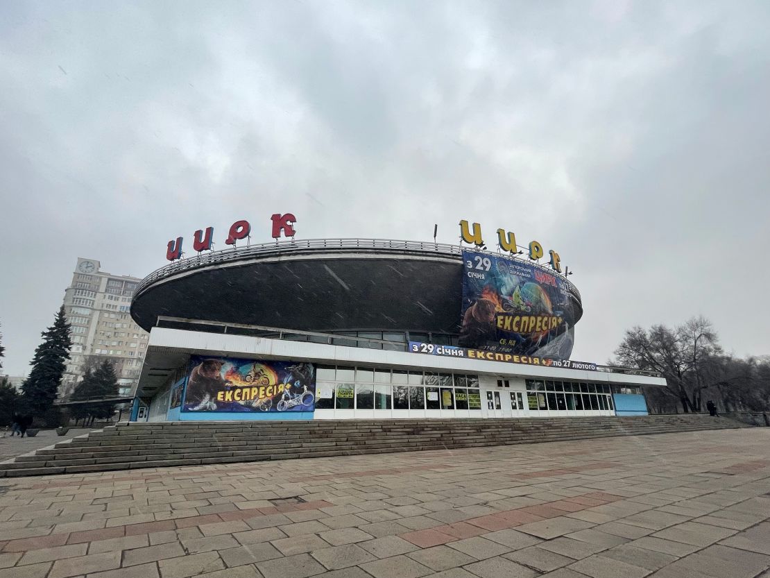 The Zaporizhzhia Circus, which is now being used as temporary accommodation for refugees arriving after curfew.