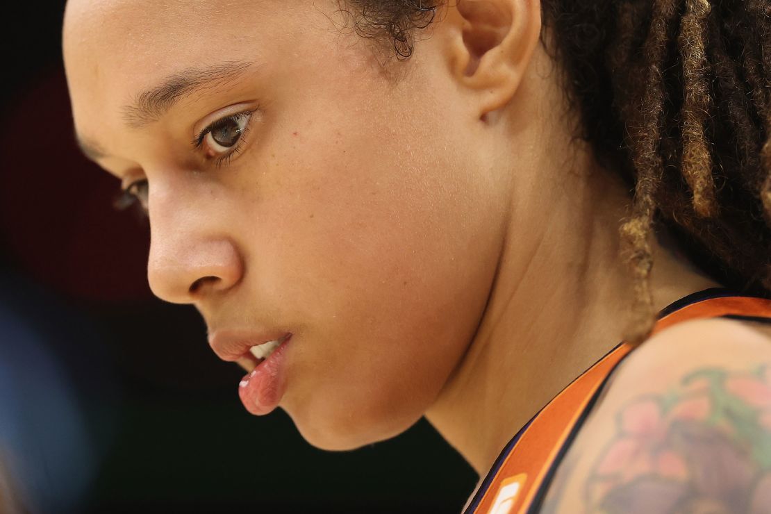 Brittney Griner #42 of the Phoenix Mercury during the first half of the WNBA game at the Footprint Center on August 31, 2021 in Phoenix, Arizona. 