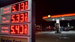 Gas prices reach over $5.00 a gallon at a petrol station in Los Angeles, California on February 25, 2022. 