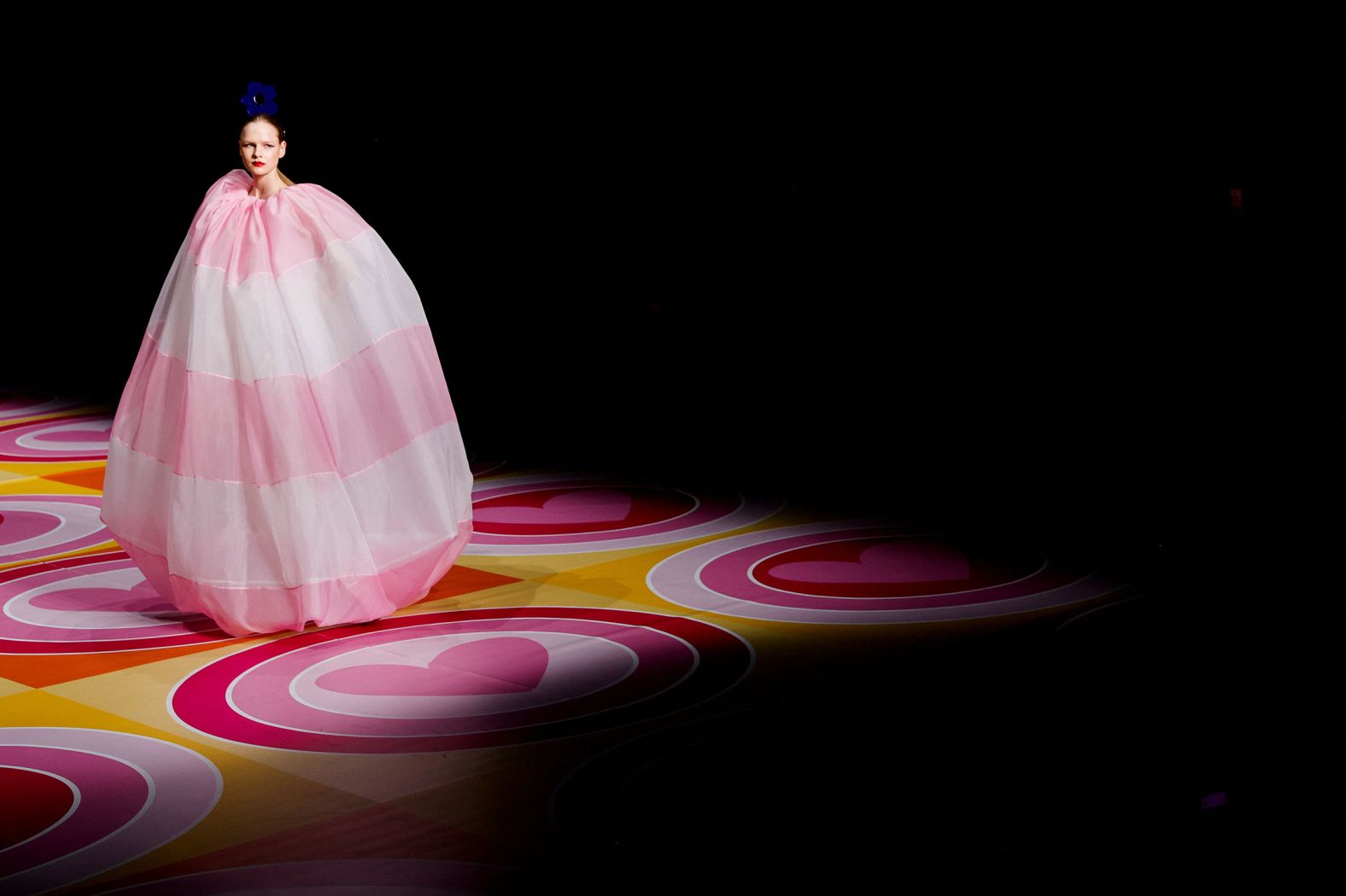 A model displays an outfit by Spanish designer Agatha Ruiz de la Prada during Madrid Fashion Week on Thursday, March 10.