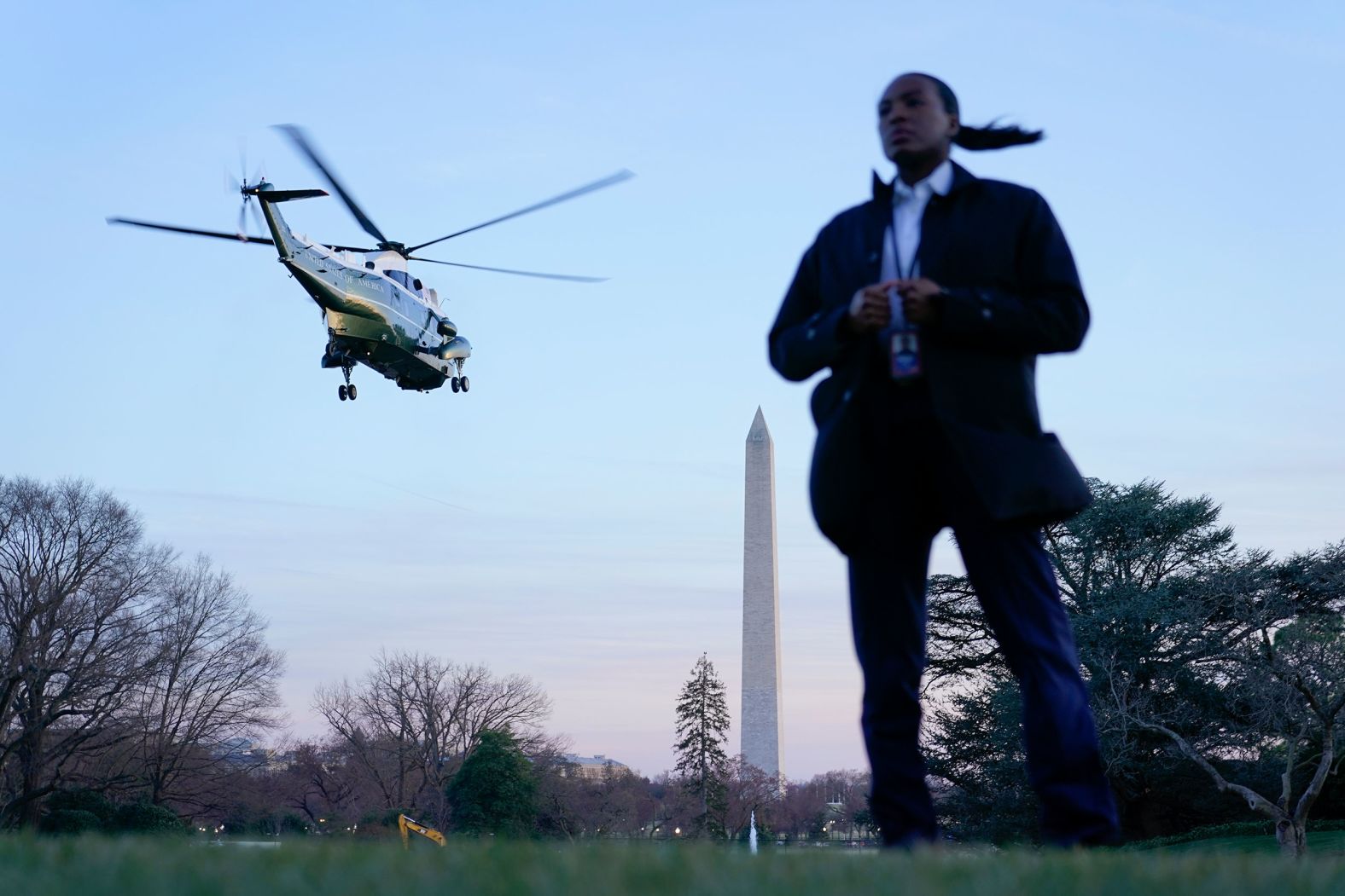 A helicopter carrying US President Joe Biden lifts off from the South Lawn of the White House on Friday, March 4. Biden was heading to his home in Delaware to spend the weekend.