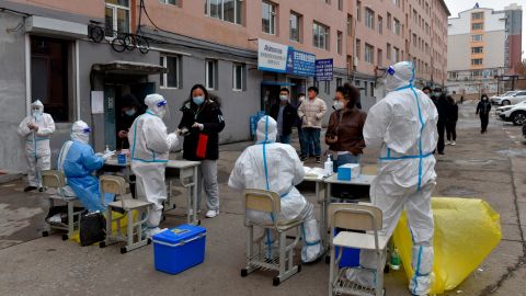 Residents line up for Covid-19 testing on March 10 in China's Jilin city.
